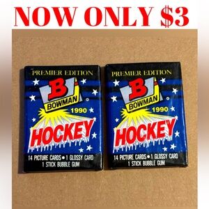 2 PACKS 1990/91 Bowman Premier 1st Edition Sealed Hockey Cards Pack